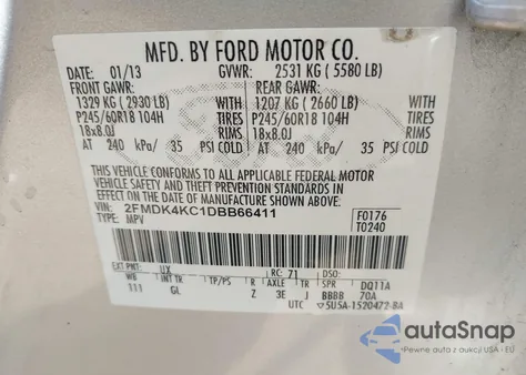 2013 Ford Edge Limited z USA, uszkodzony, nr VIN 2FMDK4KC1DBB66411